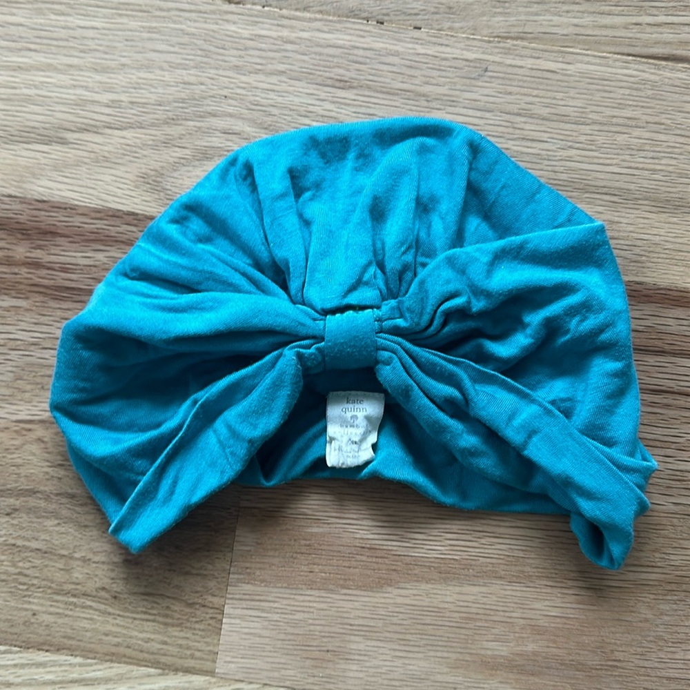 Kate Quinn teal blue bathing cap 100% organic cotton turban, girls size XL
